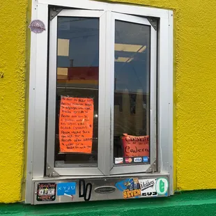 a sign in a window