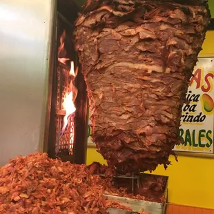 Al Pastor roasting spit at Los Gallitos.