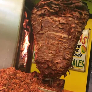 Al Pastor roasting spit at Los Gallitos.