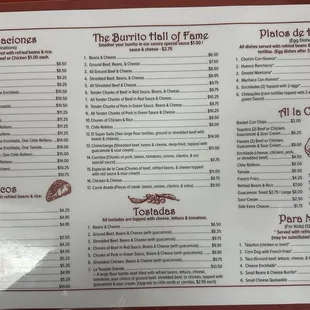 New menu 1/12025 new prices