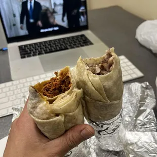 Egg and chorizo burrito and a carne asada burrito regular