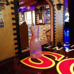 a table with a drink in it