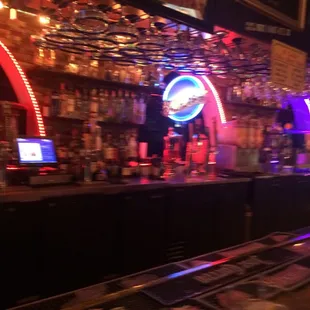 a bar with neon lights