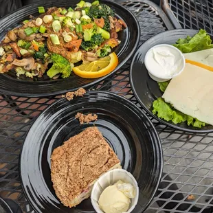 Vegetables Roma with cheese/sour cream on the side, raspberry coffee cake ($15)
