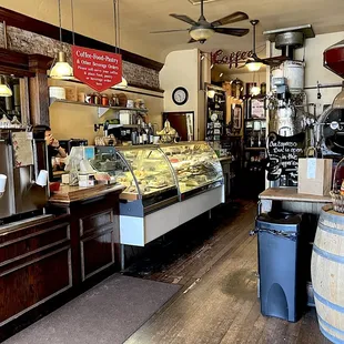 Coffee and sweets on one side.