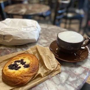 Cappuccino. (Blueberry danish is from the farmer's market next door on Sundays.