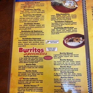 a menu for burritos