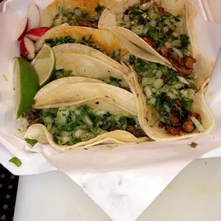 This are our Pastor (season pork) $2.00 per taco!(we can add pineapple if you want it)