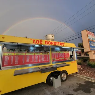 a rainbow in the sky