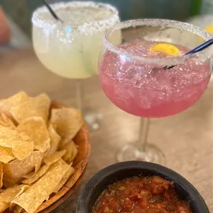 Prickly pear, margarita. Chips and salsa.