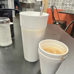 Large Cafe con Leche...it&apos;s served very HOT, and you combine the milk and espresso yourself.