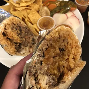 Steak burrito and all the fixings