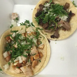 Chicken and cow tongue tacos