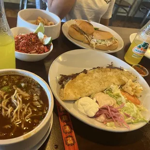 Birria Ramen, Brisket Quesadilla, Torta, Taki Elote