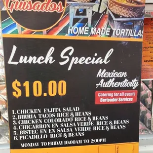 Lunch special menu.
