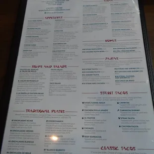 Front of the menu.