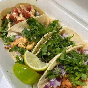 Mexican Tacos made the authentic way! Choose between carne asada, pastor, pollo or shrimp!