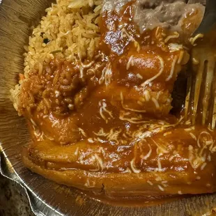 Beef Tamale with rice &amp; beans