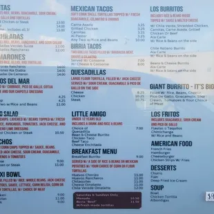 Menu as of 10/1/2023