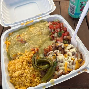 Two enchiladas, one beef one chicken