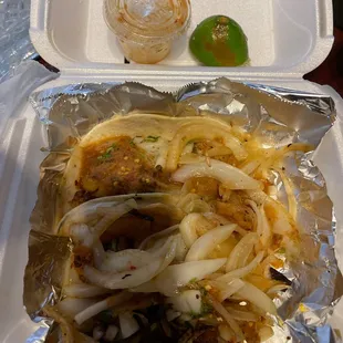 Chicken and shrimp taco with pineapple