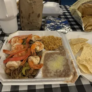 Chicken beef and shrimp fajitas  The best
