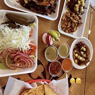 Chalupas of Al pastor and carne asada, and the vampiros of chicken and al pastor.