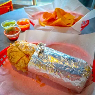 Super Burrito with complimentary Chips and Salsa