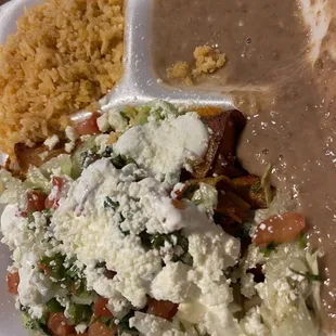 3 Pieces Enchiladas, Beans, and Rice Dinner Plate