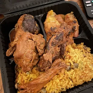 Make Your Own Platter - pollo guisado/chicken, moro de gandules/rice w pigeon peas, sweet plantains