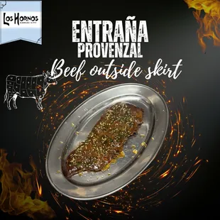 Entraña provenzal: beef outside skirt with garlic, parsley and oil.