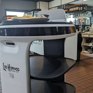 Robot delivers food.
