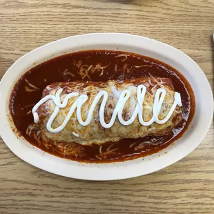 Burrito Suizo with Red Sauce