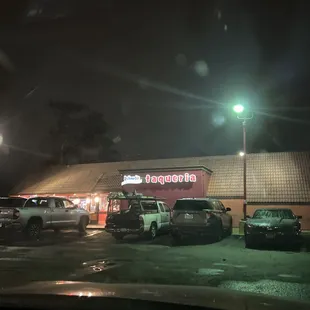 a parking lot at night