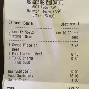 They charge a .50 to go charge for a customer who picks up their own food. I can understand if it&apos;s a delivery charge but to go!