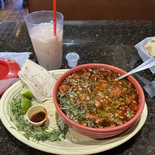 Menudo with homemade corn tortillas and fresh horchata!