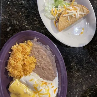 Burrito, enchilada and taco