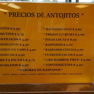 Their street food snacks menu