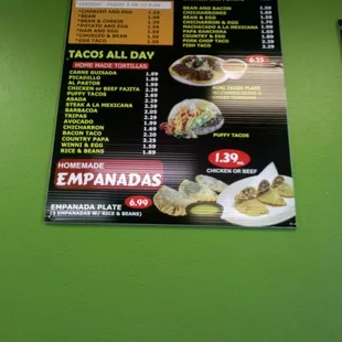 Taco menu