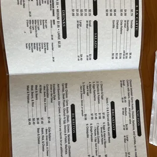 a menu for a restaurant