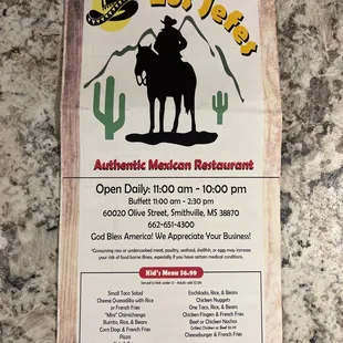 a menu for a mexican restaurant