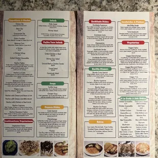 the menu for the restaurant