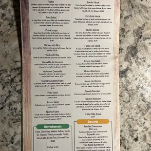 the menu for the restaurant