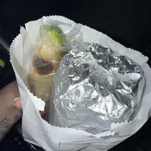 Reg Asada Burrito, grilled onions &amp; jalapeño, cucumber, radish &amp; lemon, $10!