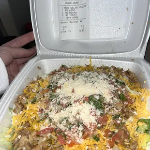 Pollo Taco Salad minus beans and shell.