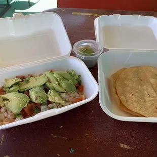 The makings of a great ceviche tostada.