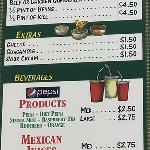 New Menu-Side Orders, Extras and Beverages