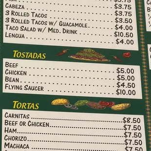 New Menu-Tacos, Tostadas and Tortas