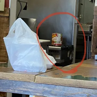 Sauce heating in can on stove