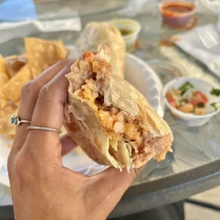 Inside the BRC burrito (beans, rice and cheese)